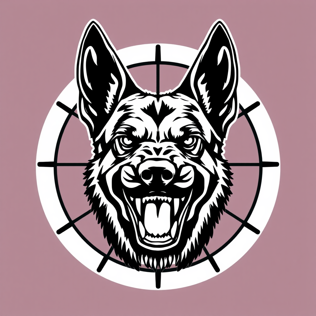 Snarling Belgian Malinois Head in Crosshairs Logo