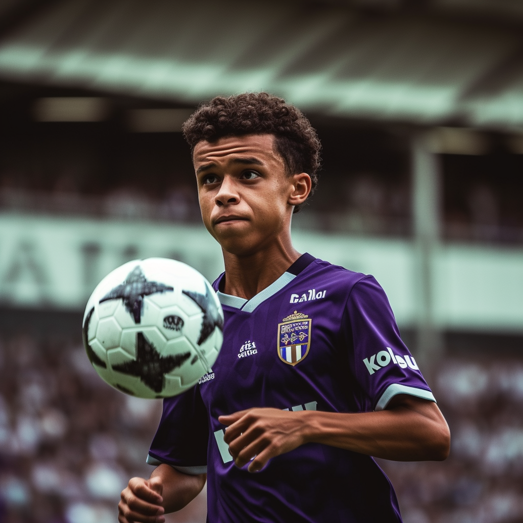 Soccer player, 18, taking photo under bright lights.