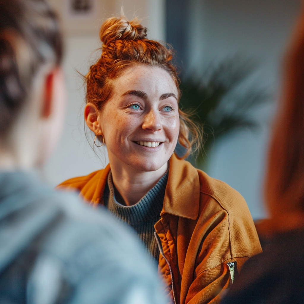 Social workers training with happy and focused faces