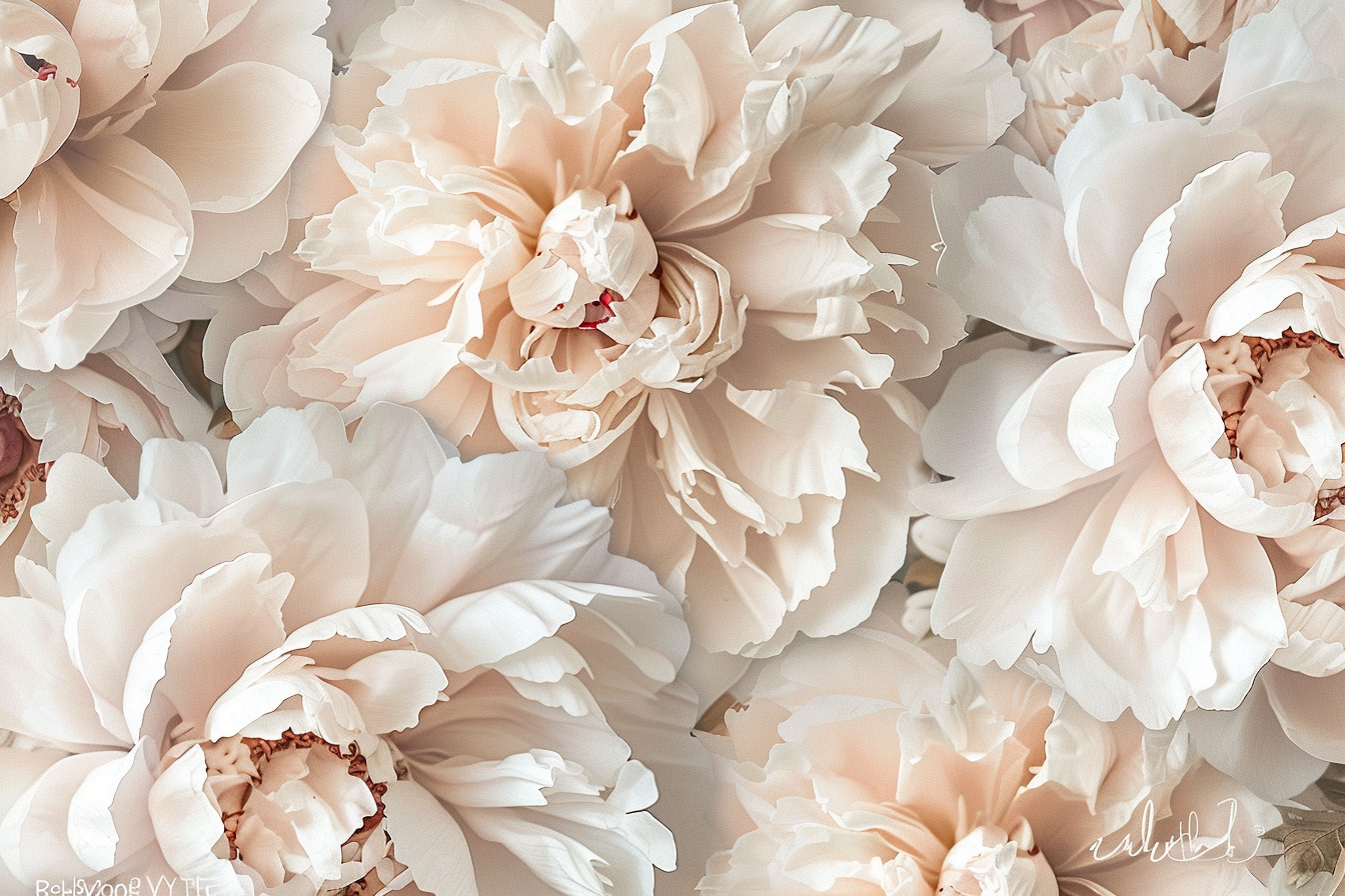 Soft and elegant peony floral pattern on neutral background