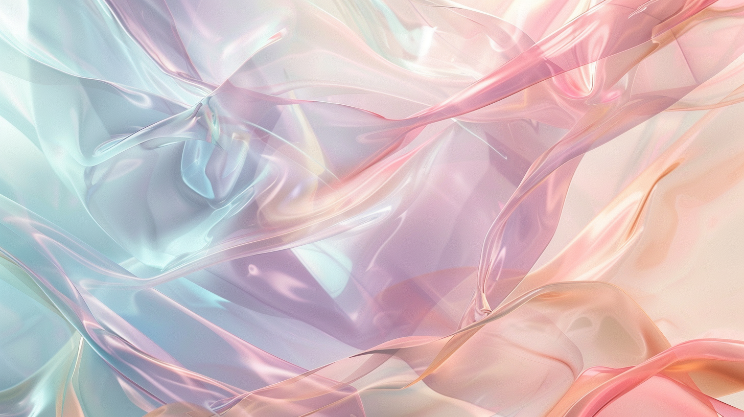 Soft glass-like forms in pastel tones, overlapping gently. Gradient background, delicate light reflections.