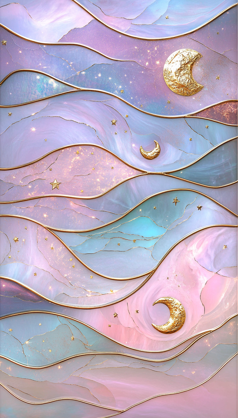 Soft light pink wavy pattern iridescent opal stained glass