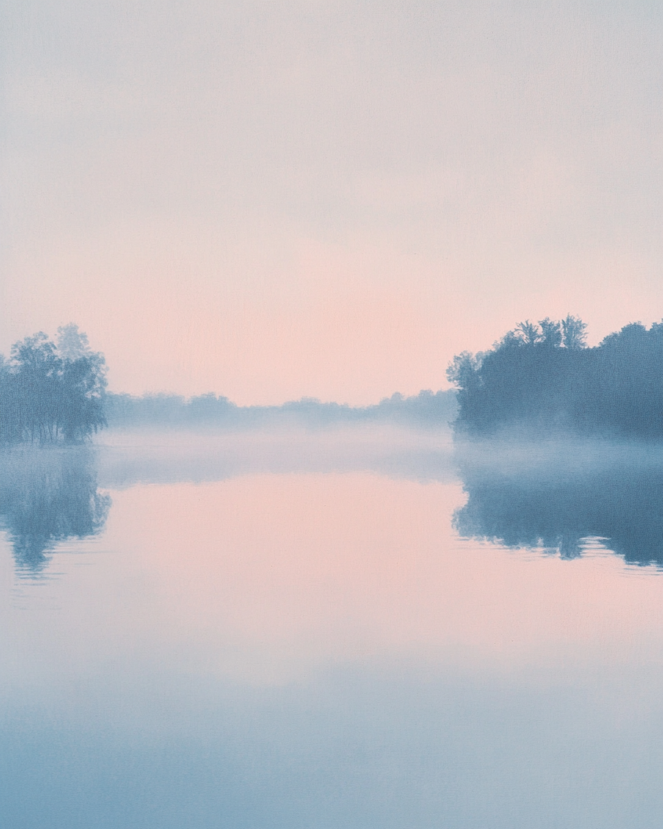 Soft morning sunlight gently covers natural landscape, creating serene atmosphere.