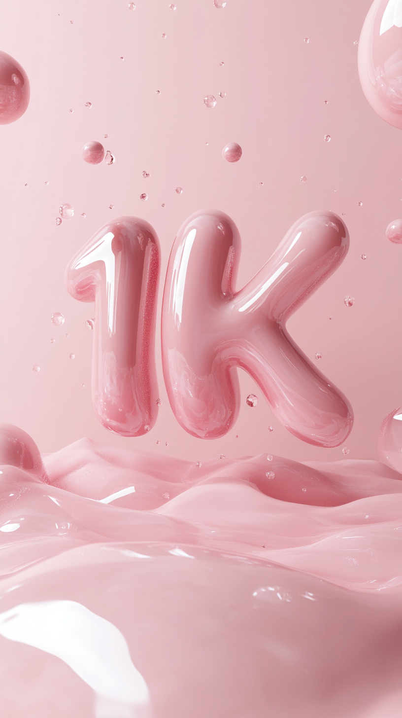 Soft pink background, glossy '10K' numbers, minimalistic composition.