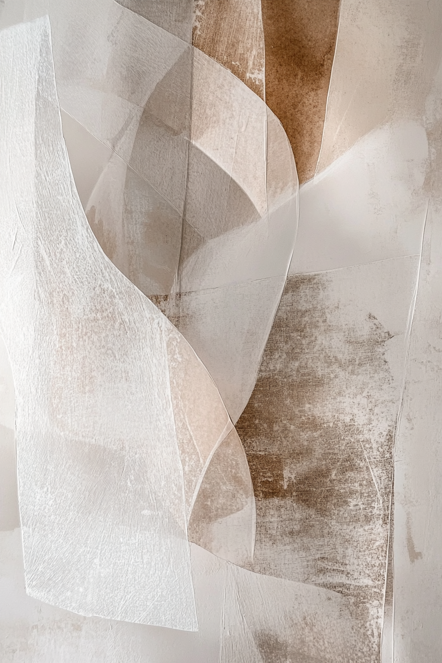 Softly layered shapes in muted tones with tranquil mood.