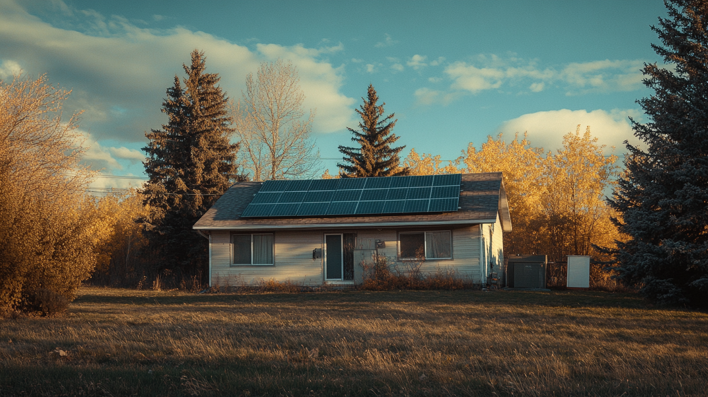 Solar panels on Alberta home, cinematic photo