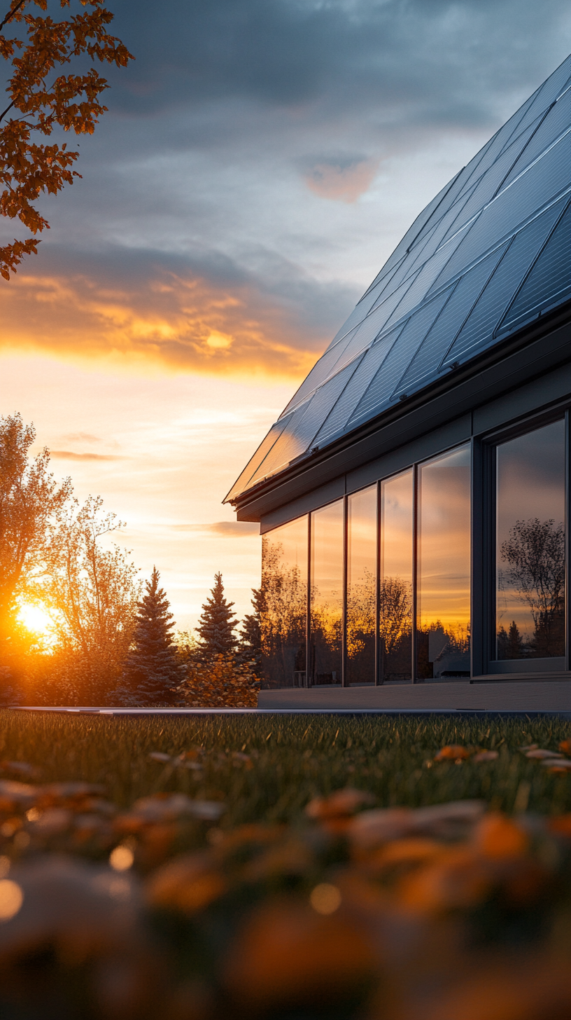 Solar panels on Alberta home at golden hour