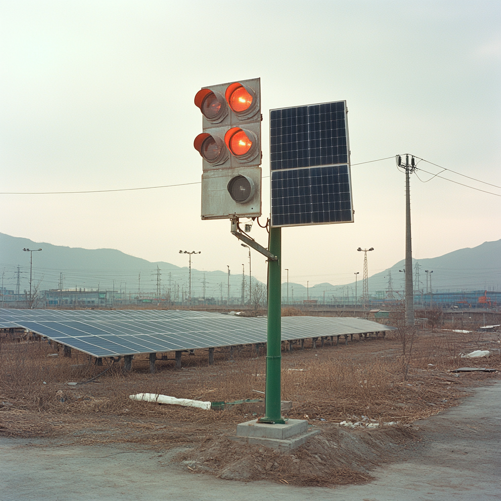 Solar power equipment in Chinese factory yard display.