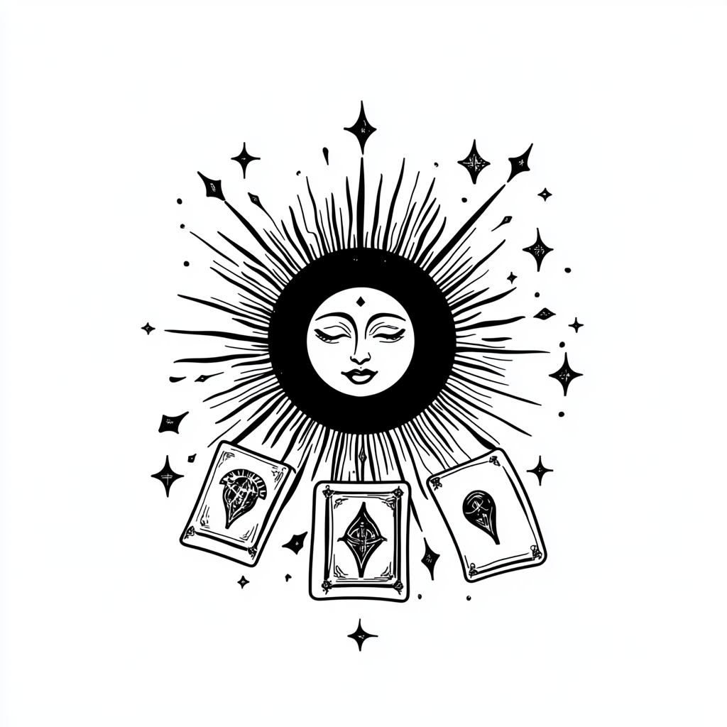 Soleil Tarot Business Logo Design Witchy Boho Sun Tarot Cards Line Art