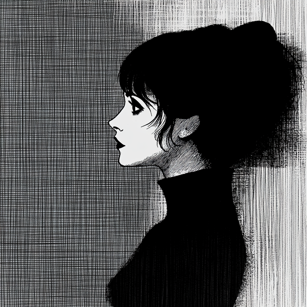 Solitary Woman in Edward Gorey Style: Minimalist and Eerie