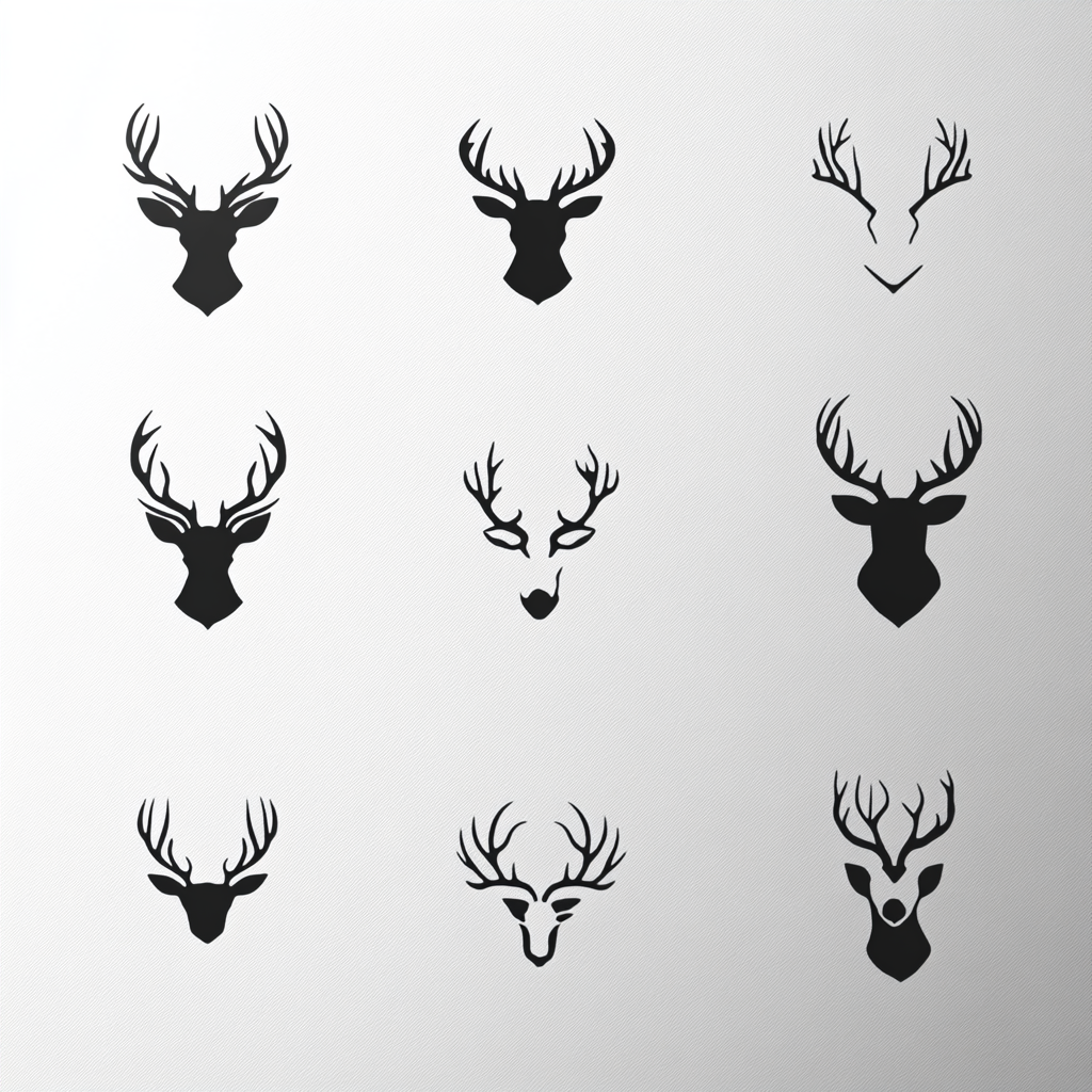 Minimal black and white reindeer logos