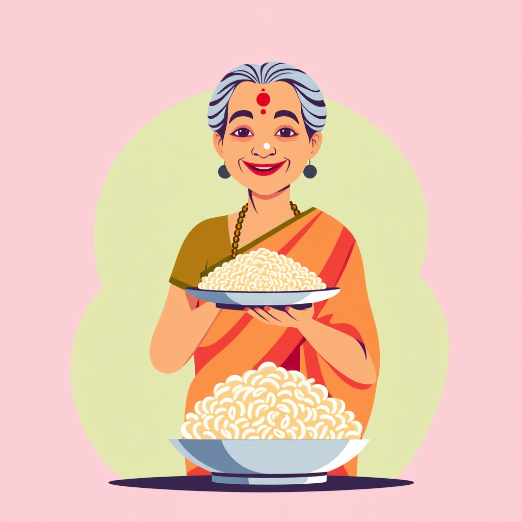 South Indian Grandmother Serving Rice, Logo Design