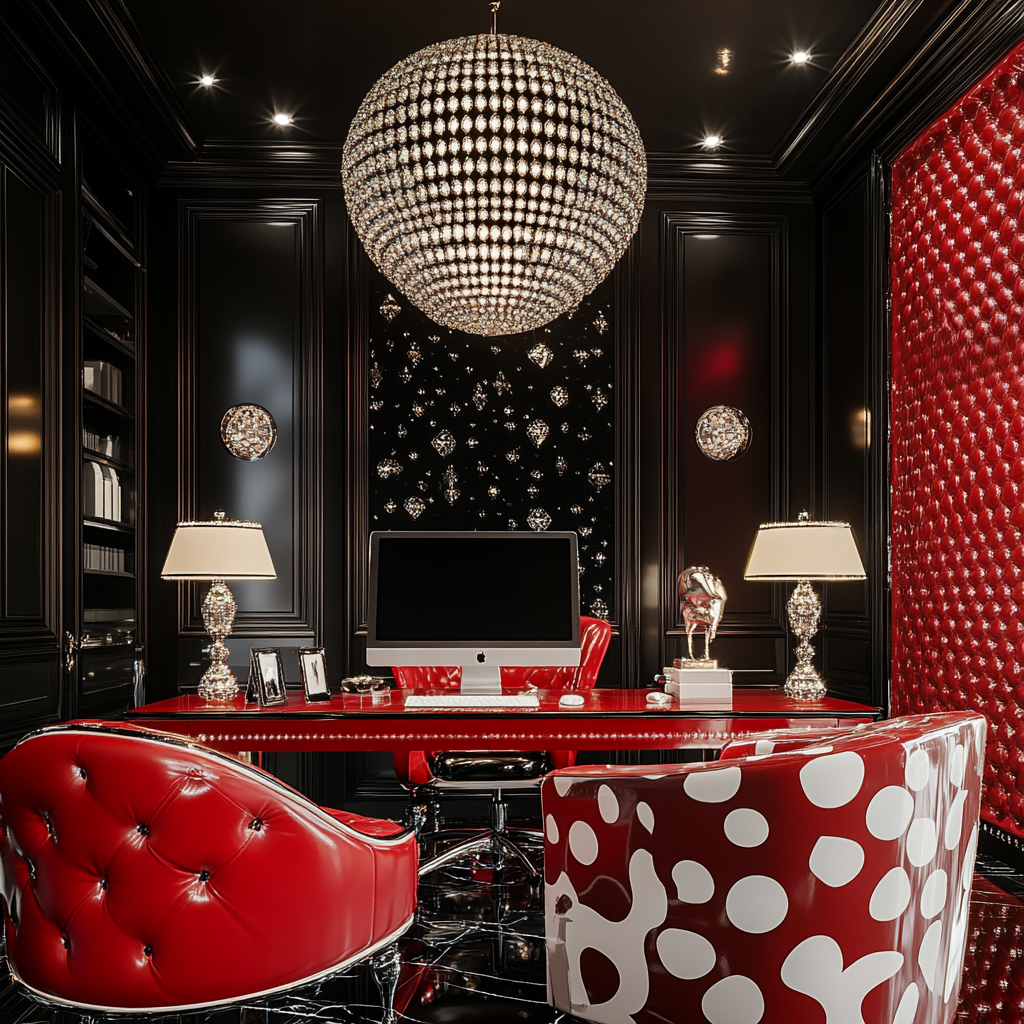 Spacious Red and Black Diamond Conference Room