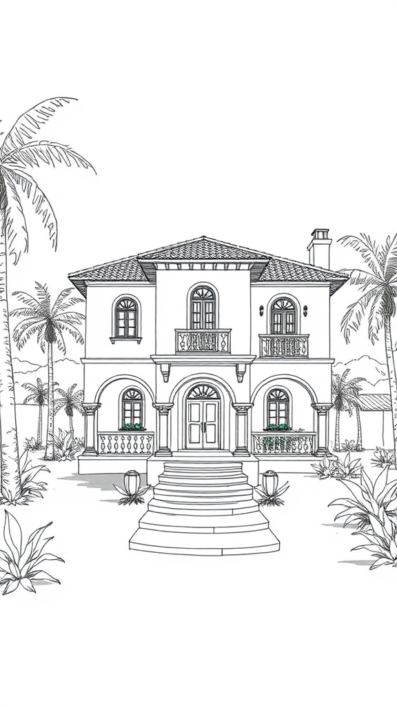 Spanish Villa Sketch Outline in Goa