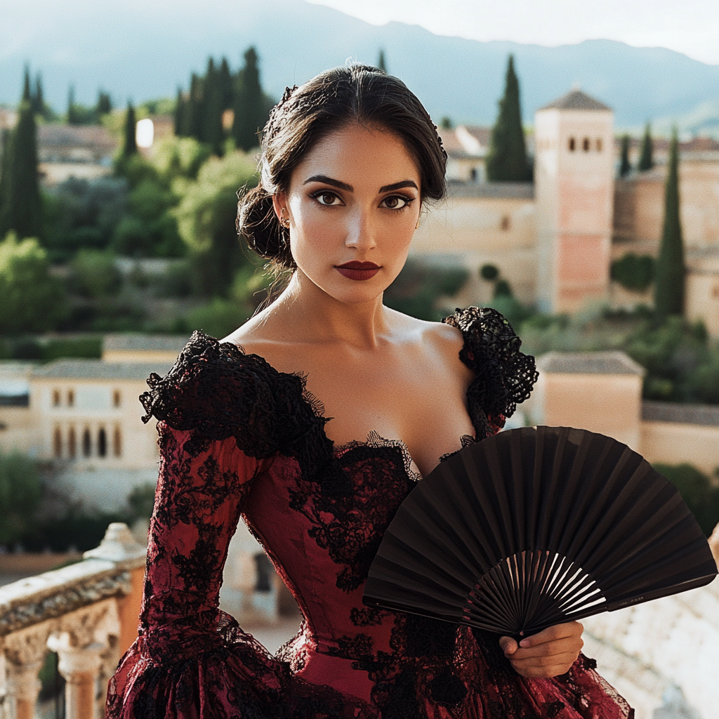 Spanish Woman in Red Flamenco Dress 35mm Cinematic