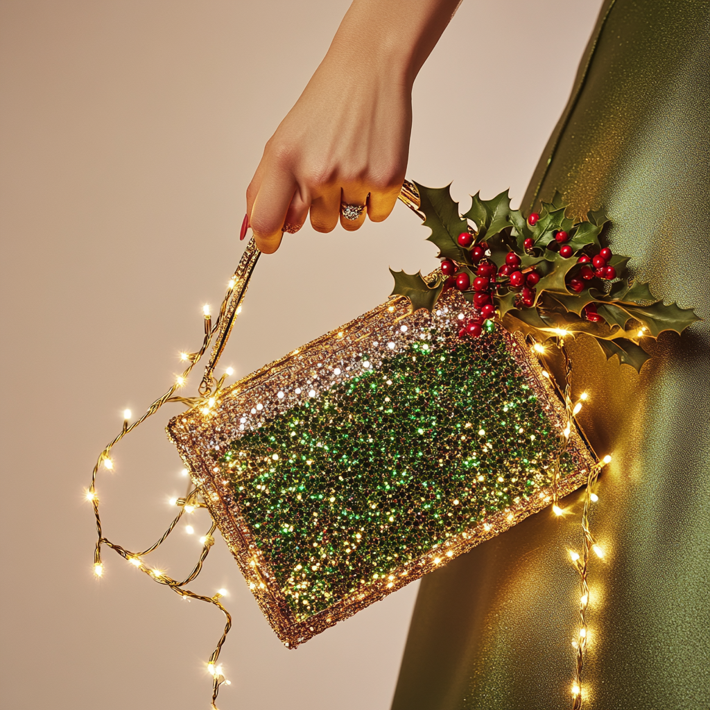 Sparkly Gold and Green Holiday Purse