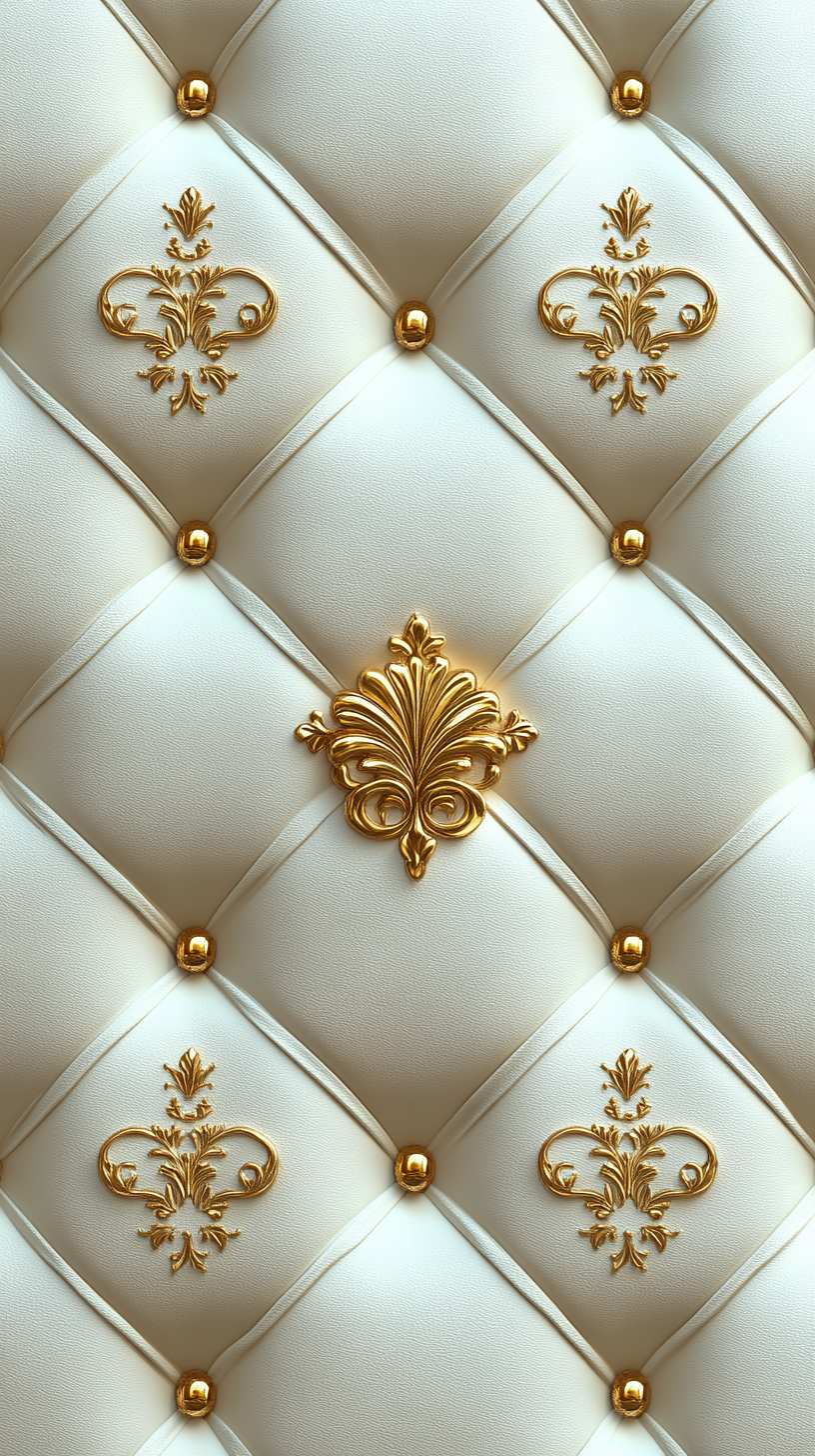 Sparkly White Leather Wallpaper with Diamonds and Gold