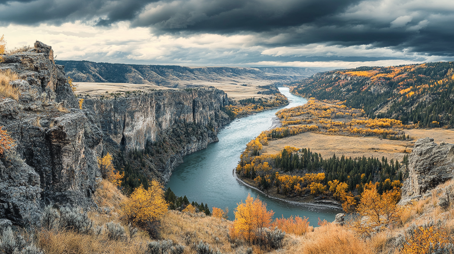 Spectacular view of Makoshika State Park in Autumn.