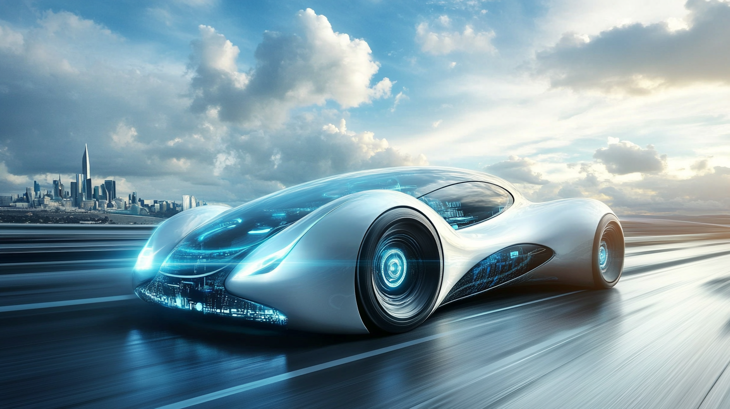 Speed of light futuristic travel with modern electric cars.