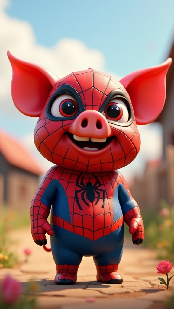 Spider-Man as cheeky spider pig in farm