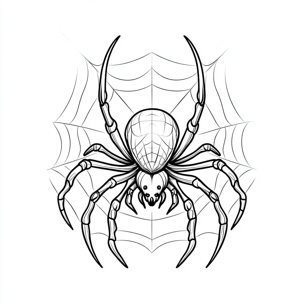 Spider white widow web tattoo design, black and white, simple flat style