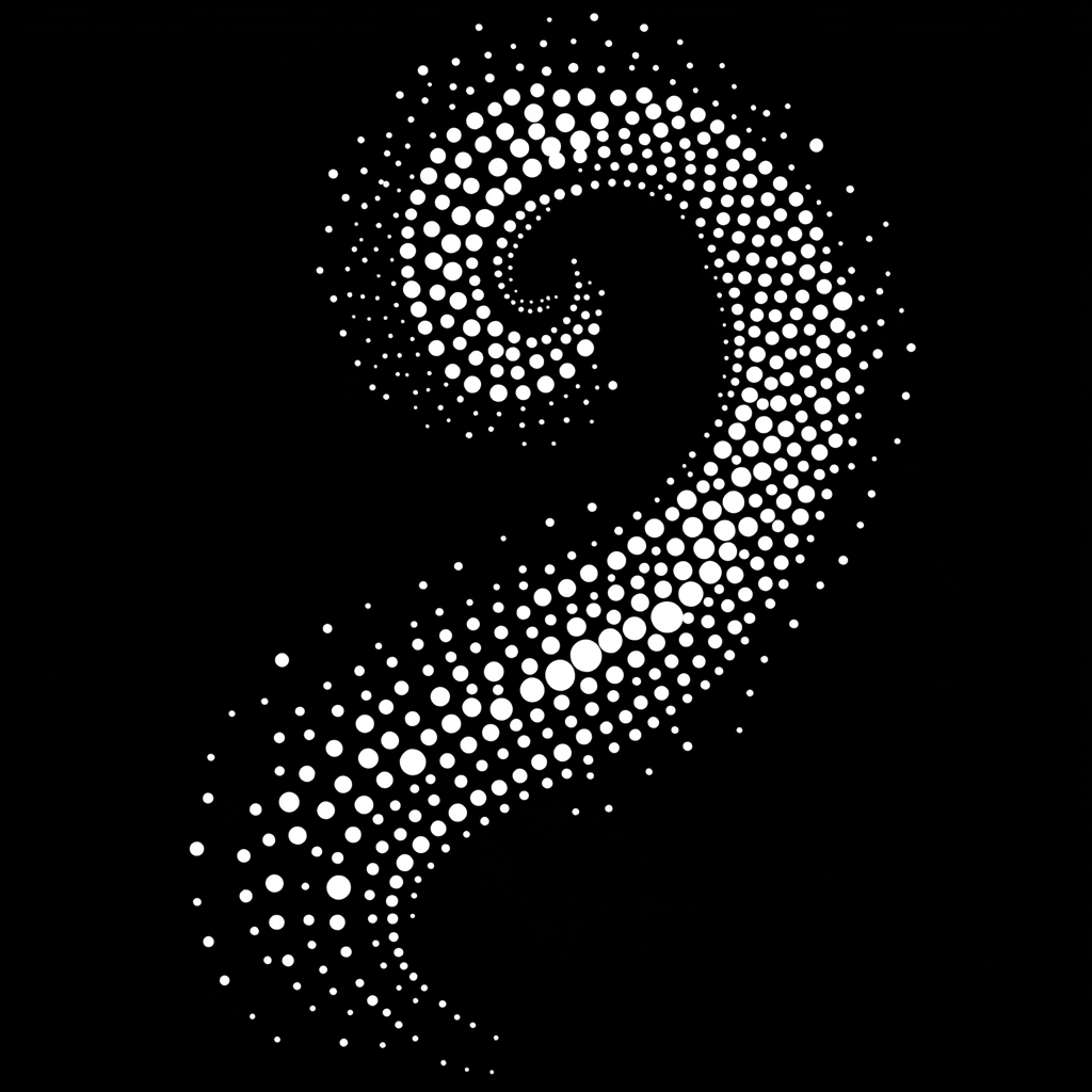 Spiral of white dots on black background.