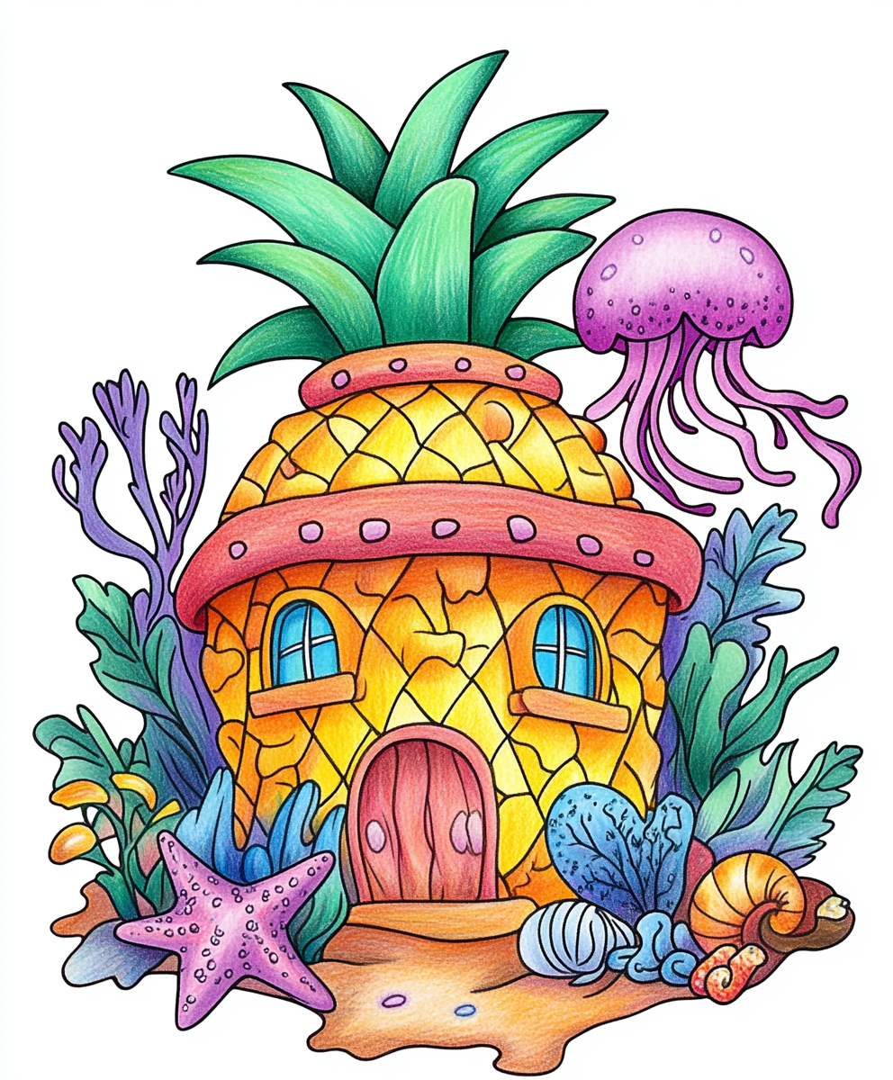 Spongebob's pineapple house drawing in Nickelodeon style.