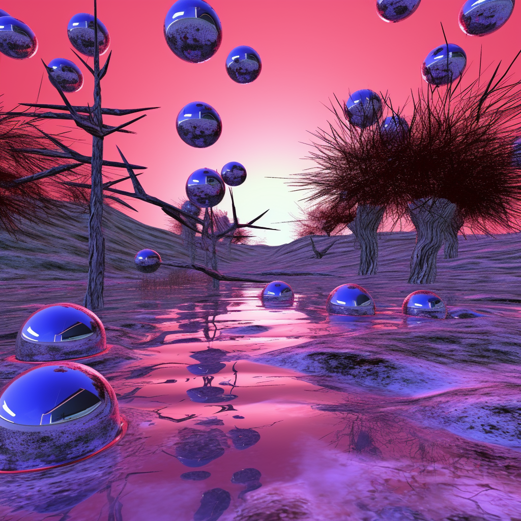 Spooky Glitchy Orbs in Surreal Landscape