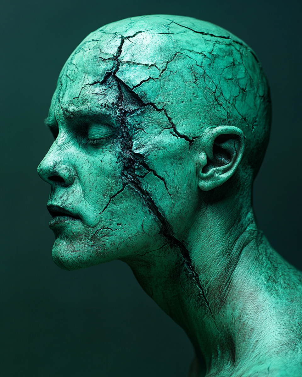 Spooky Green Zombie Head Portrait in Detailed Image