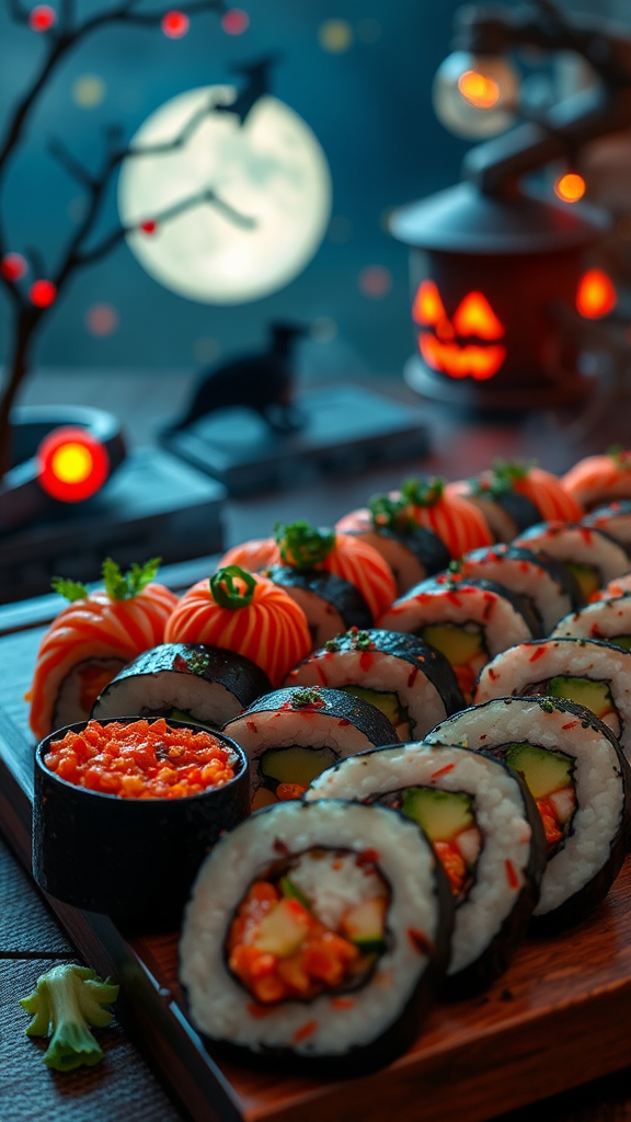 Spooky Halloween Sushi Plate with Cute Decorations