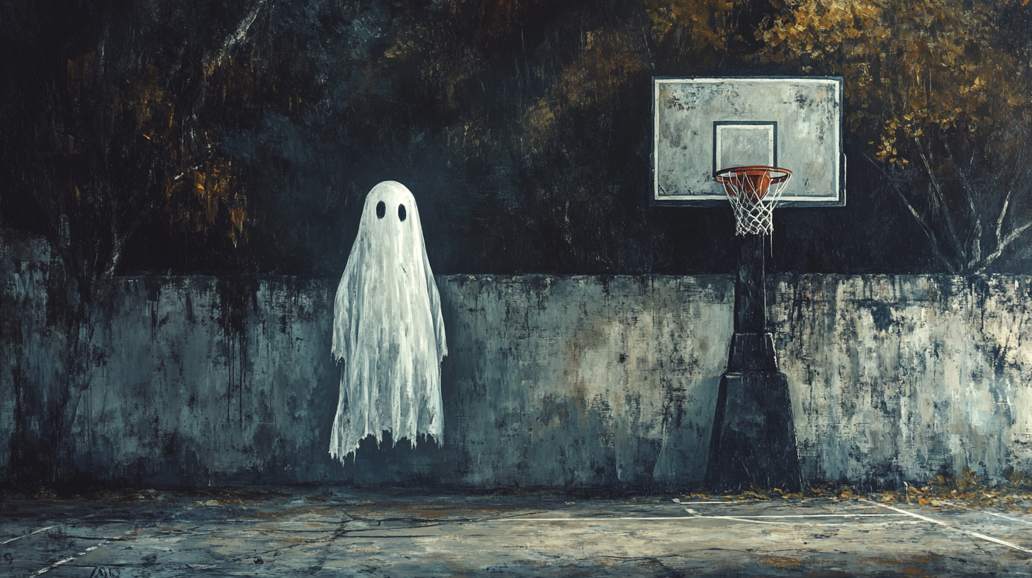 Spooky Textured Painting Style Basketball Court Ghost