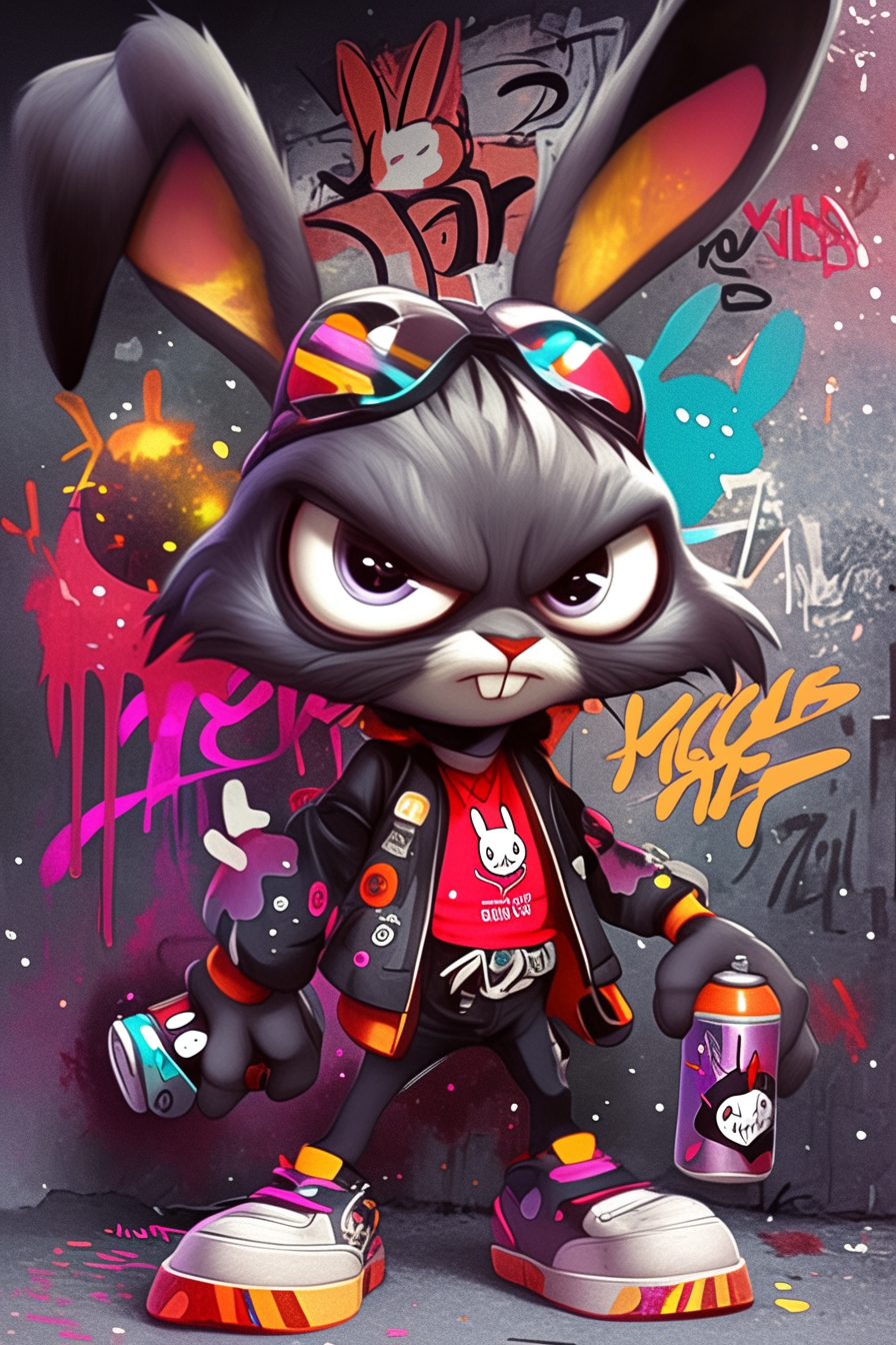 Spray-Paint Rebel Rabbit: Urban Graffiti Mischief