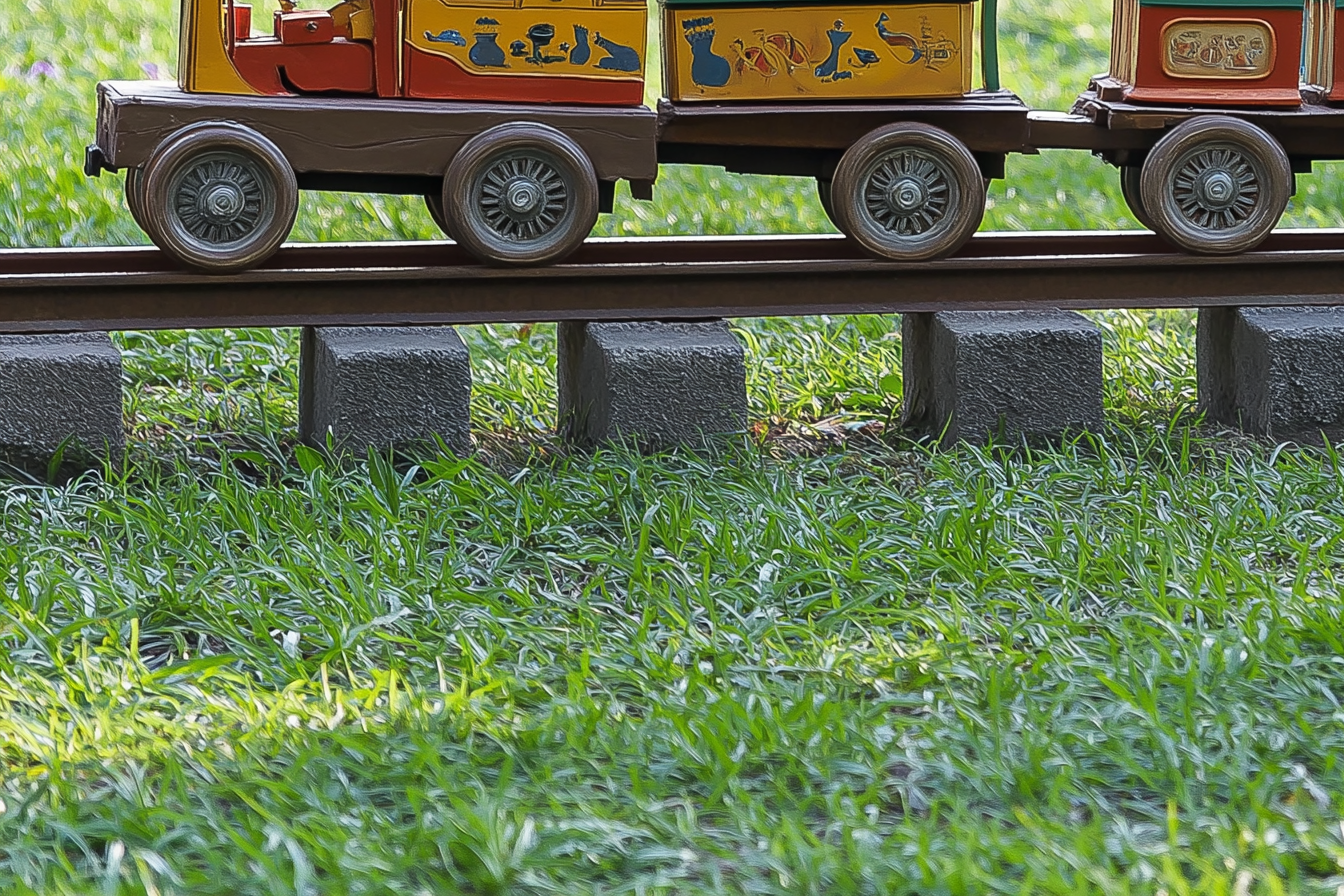 Squirrel driving train in amusement park at golden hour