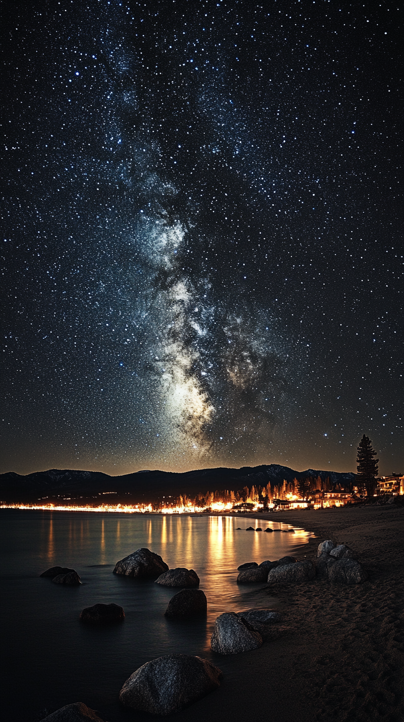 Starry sky above Lake Tahoe, California, high resolution, beautiful.