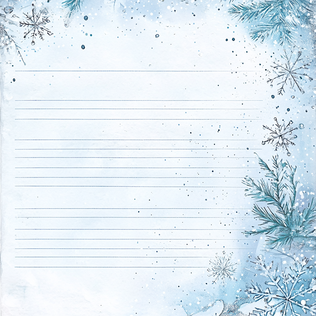 Stationery with silver snowflakes and blue splashes.