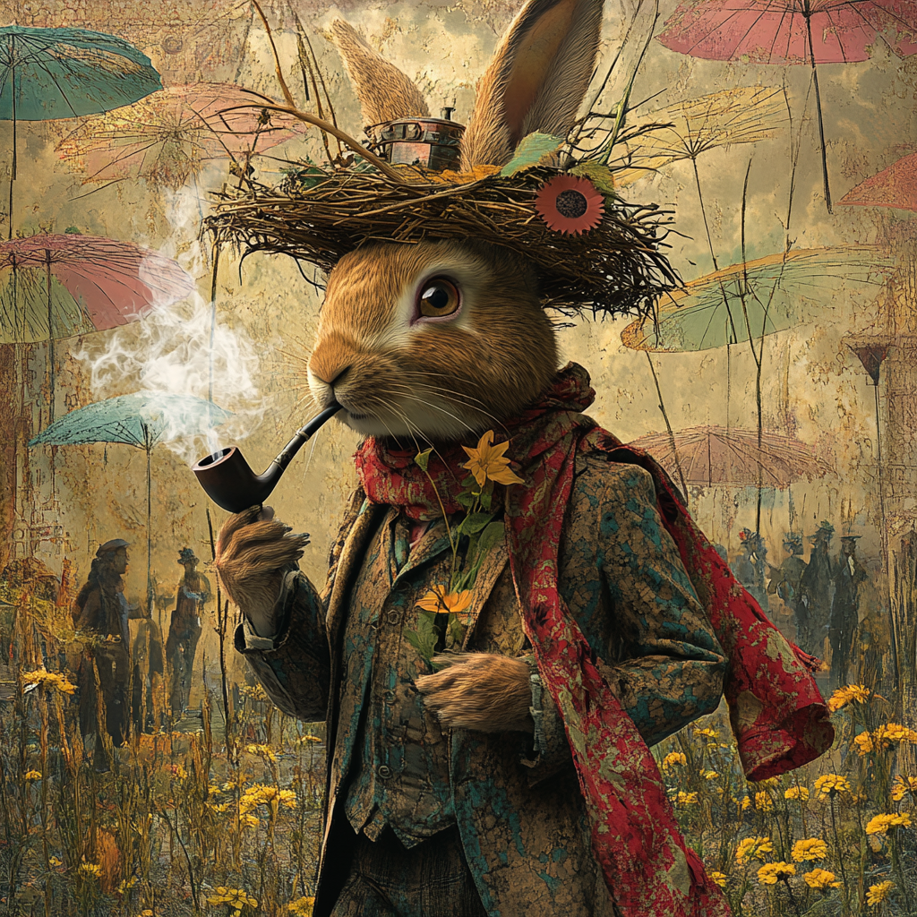 Steam Punk Rabbit in Groove of Umbrellas