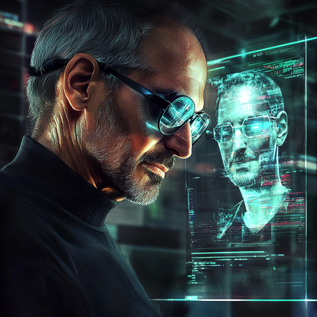 Steve Jobs looks at 3D anime hologram