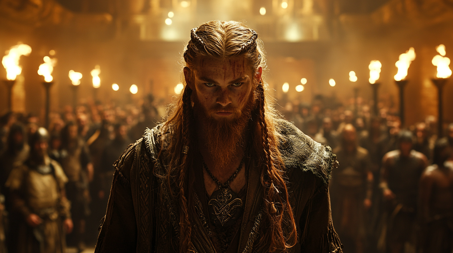 Still from D&D universe movie: tall viking hunter.