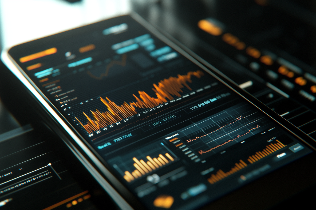 Stock market app showing detailed graphs on phone