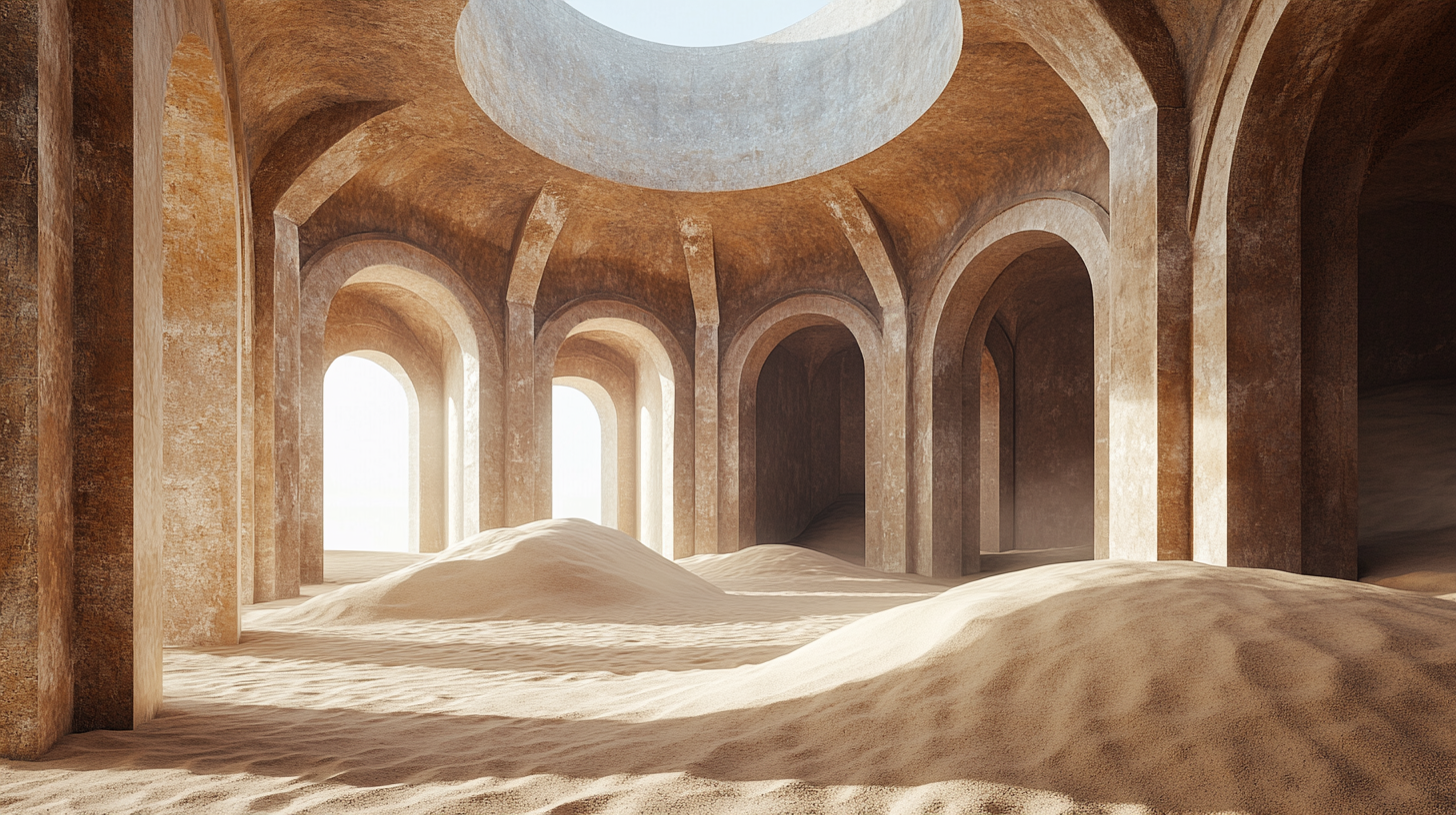 Stone domed room with sand dune floor - no telescope.