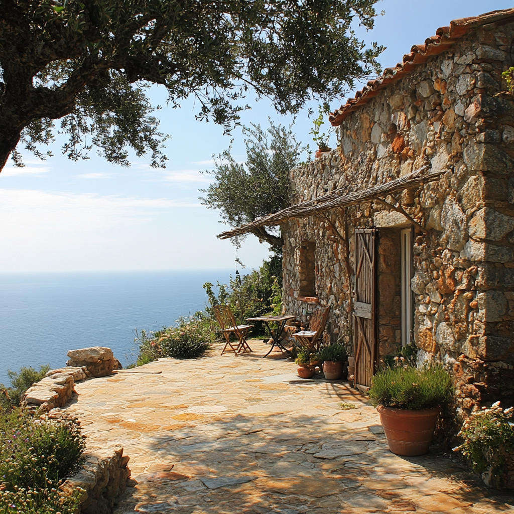 Stone house with sea view, traditional and historic style.