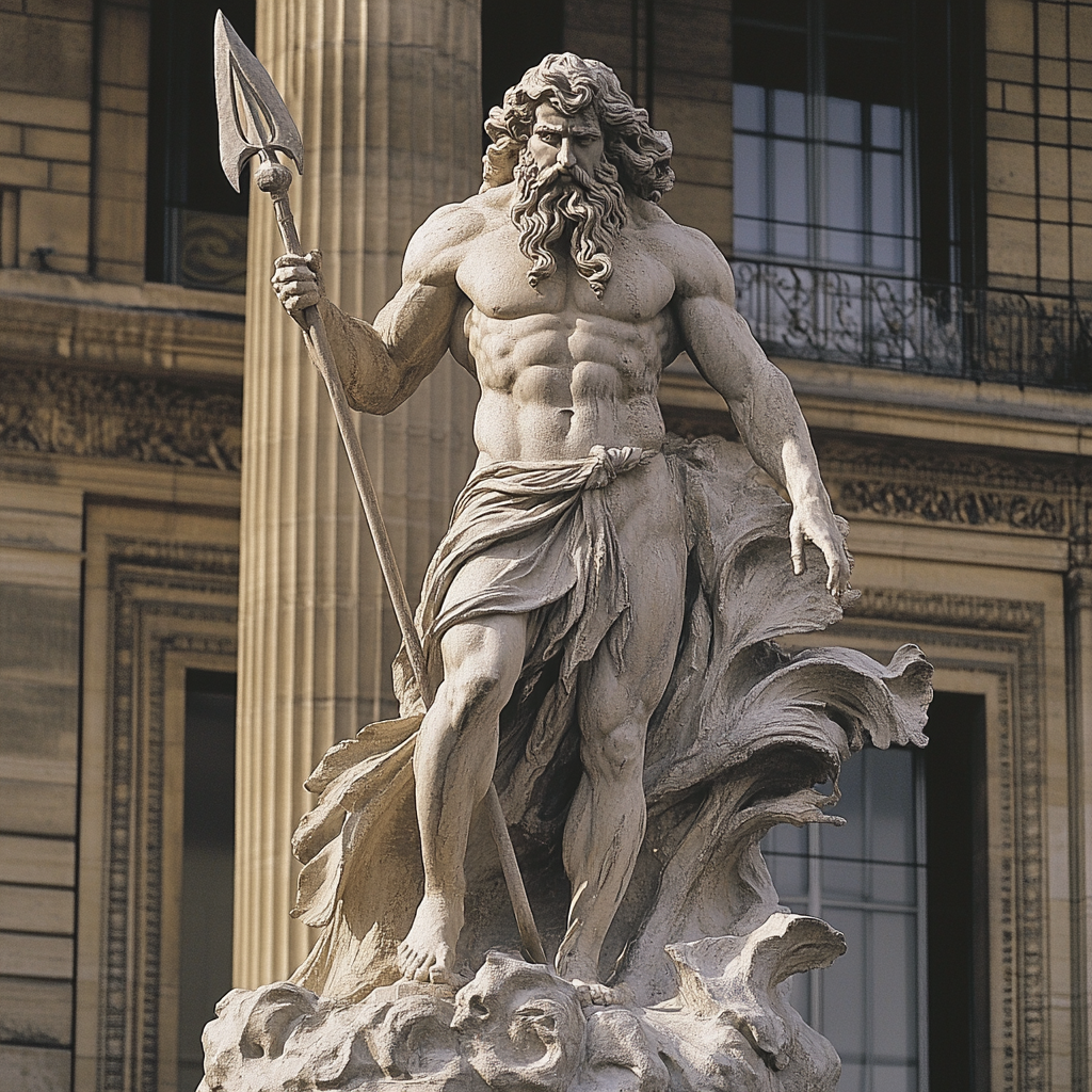 Stone sculpture of Poseidon, god of sea statue