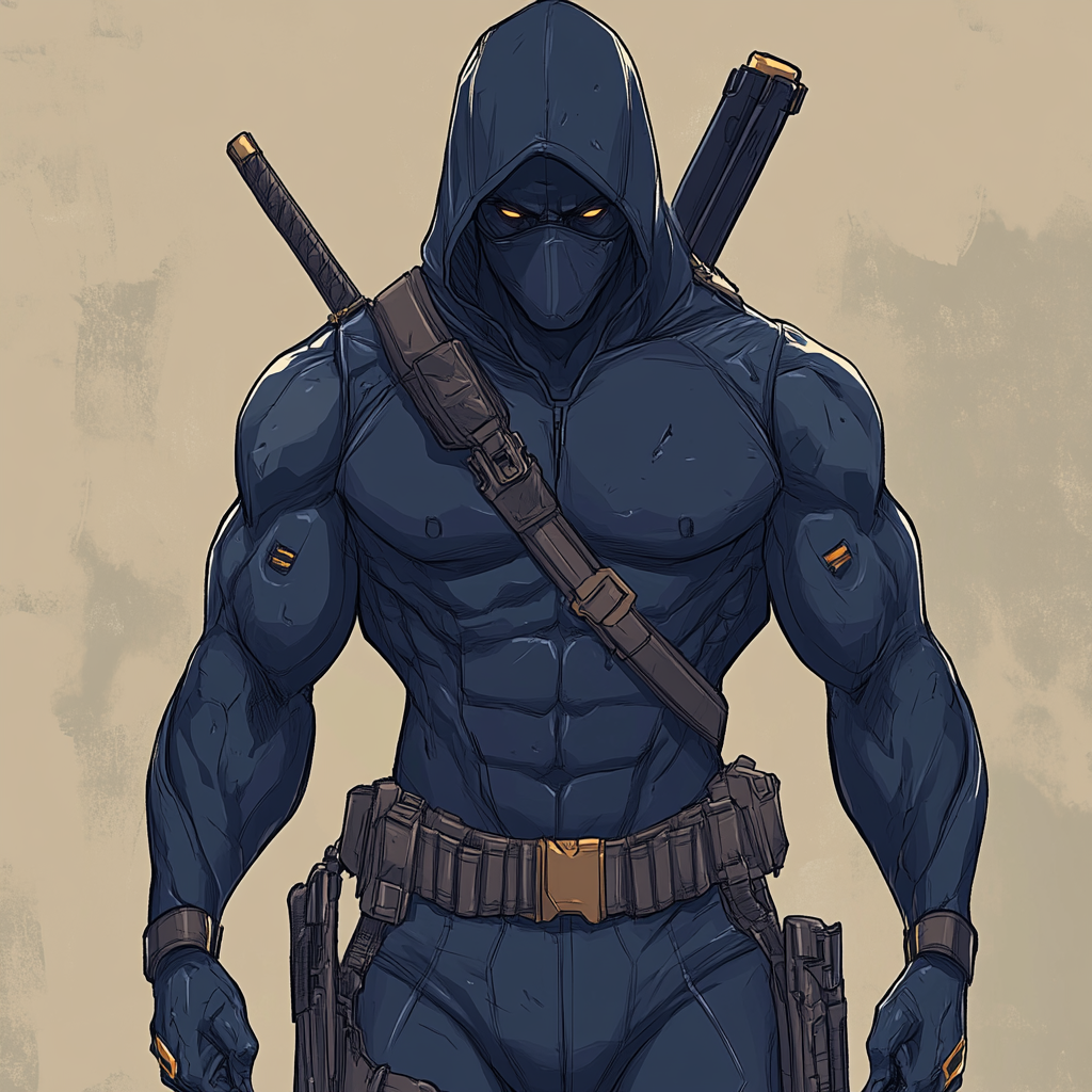 Street-Level Superhero in Blue Suit with Weapons