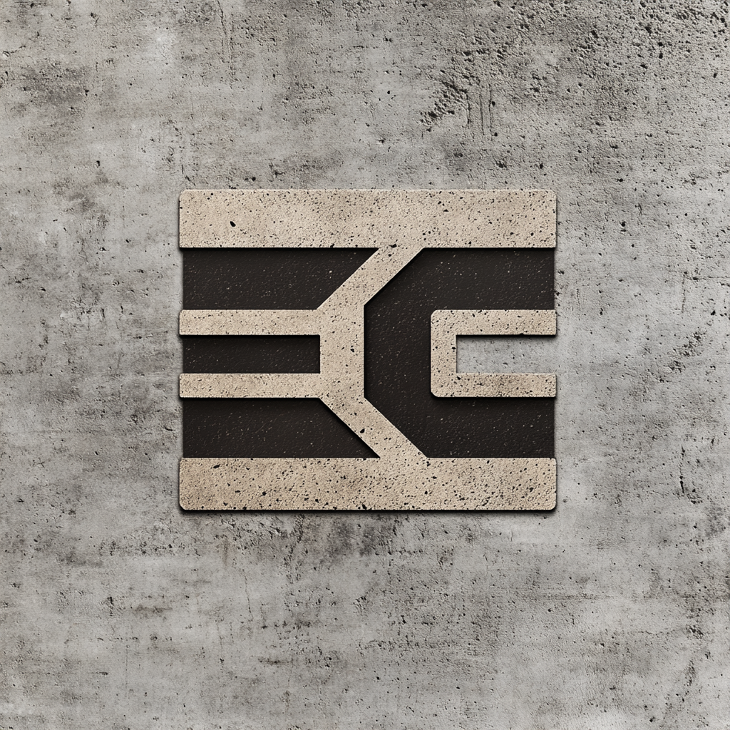 Strong, precise 'EC' logo with hardscaping elements.