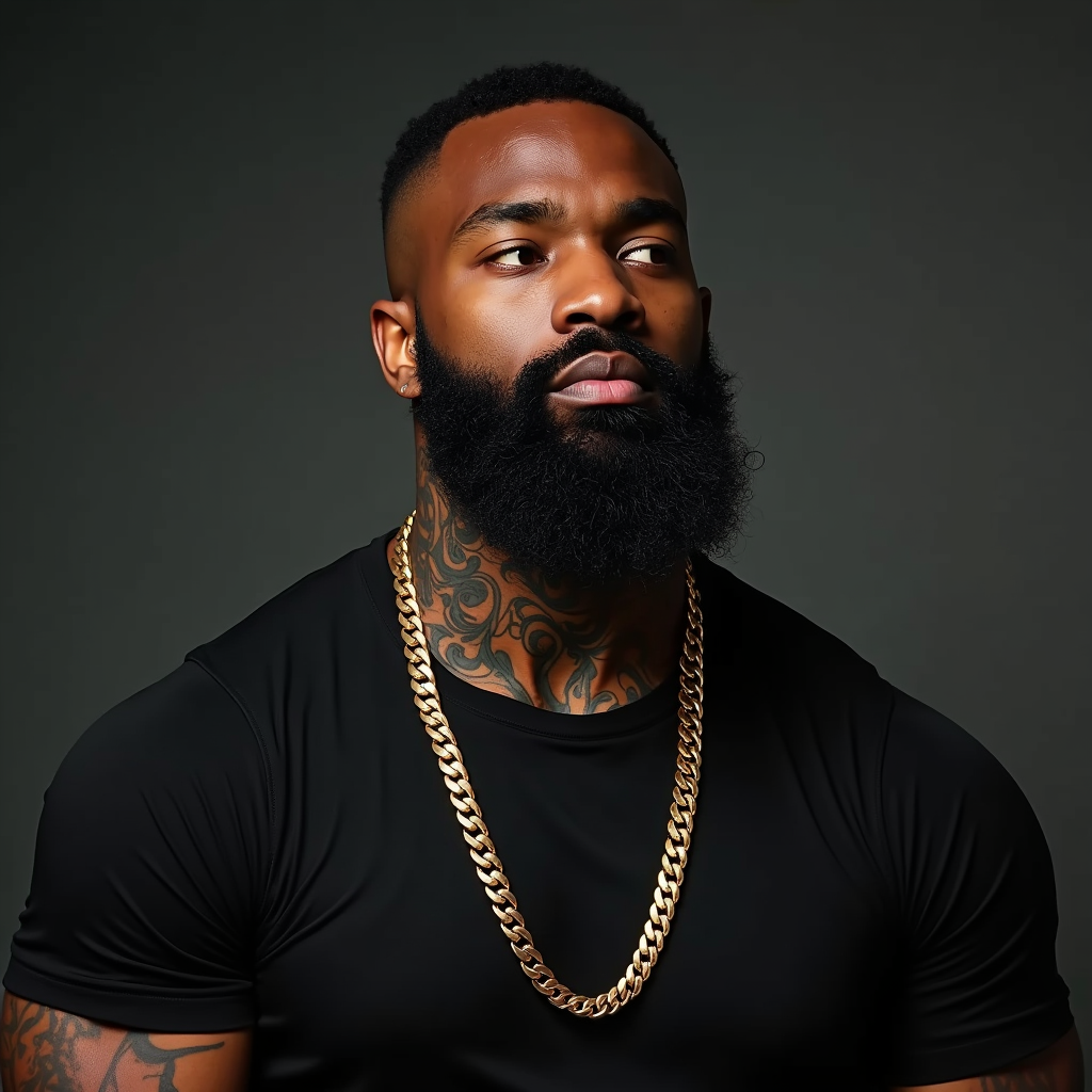 Strong Man with Neck Tattoos and Gold Chain