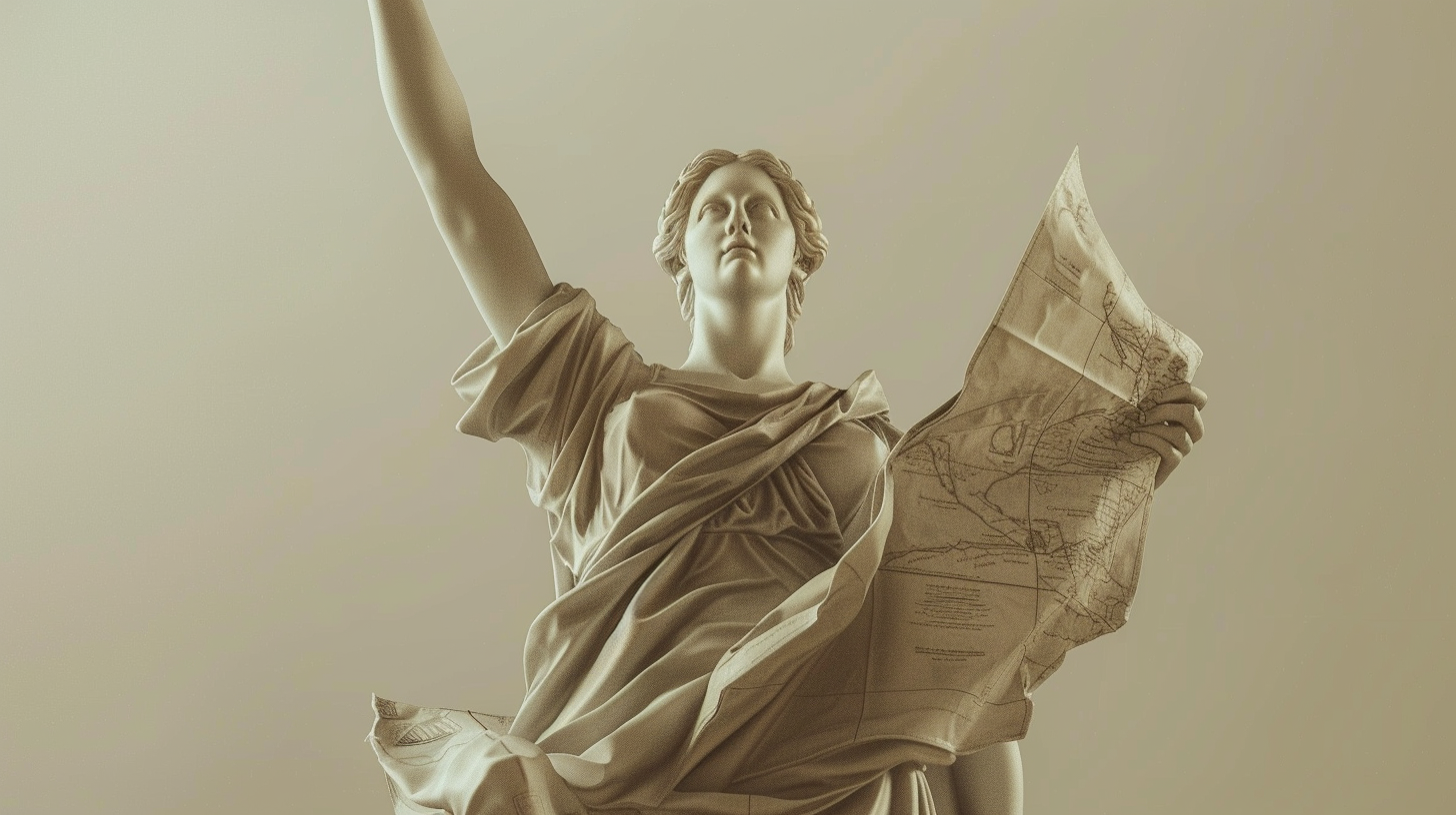 Strong female statue holding U.S. map, symbolizing resilience.