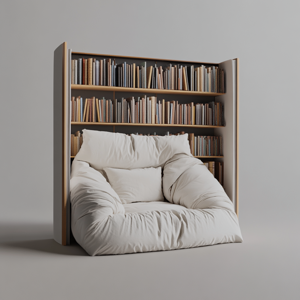 Studio Installation with Vertical Book Armchair & Shelf