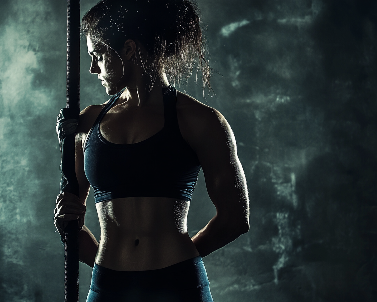 Studio background image for weightlifting show, designed for women.