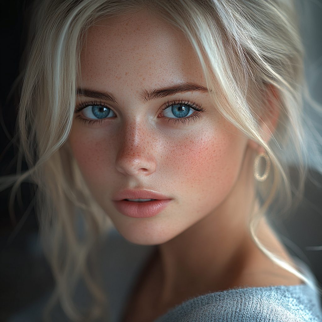 Stunning 8K selfie of young blonde girl.