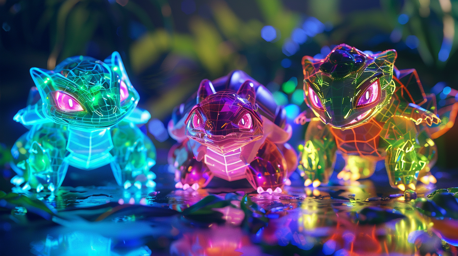 Stunning Neon Pokemon in Dreamy Landscape.